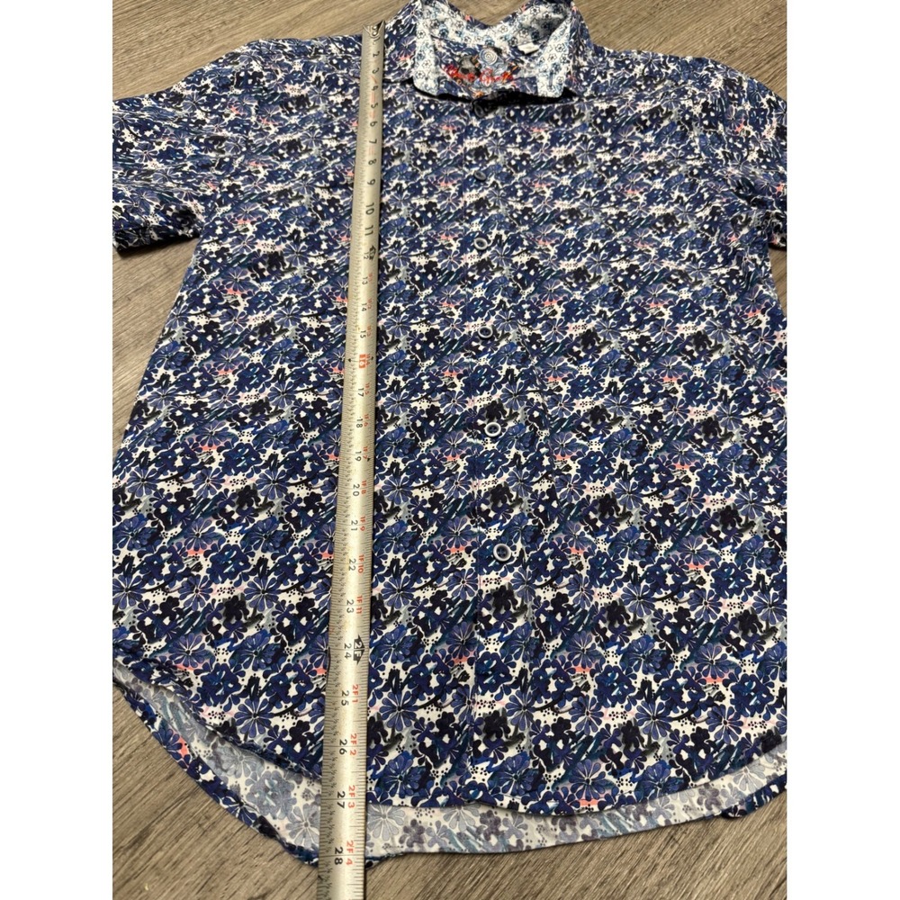 Robert Graham Mens Blue Floral Short Sleeve Button Down Shirt Classic Fit Size M - Picture 5 of 8